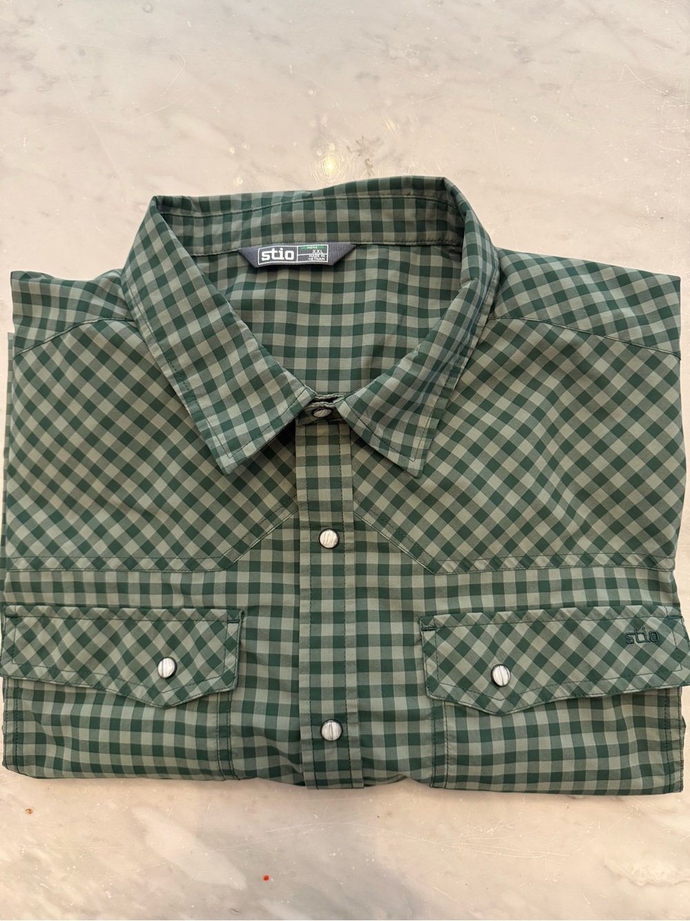 Stio Men's Green Checkered Snap-Front Button Down Shirt